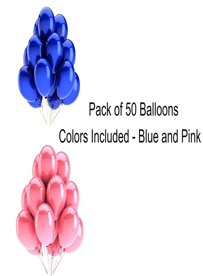 Vail Creations بالونات معدنية مقاس 10 بوصات من إنتاج شركة Vail Creations، صنع في الهند، لتزيين حفلات أعياد الميلاد/حفلات الذكرى السنوية (أزرق، وردي، عبوة من 50 بالونًا). - Image 2